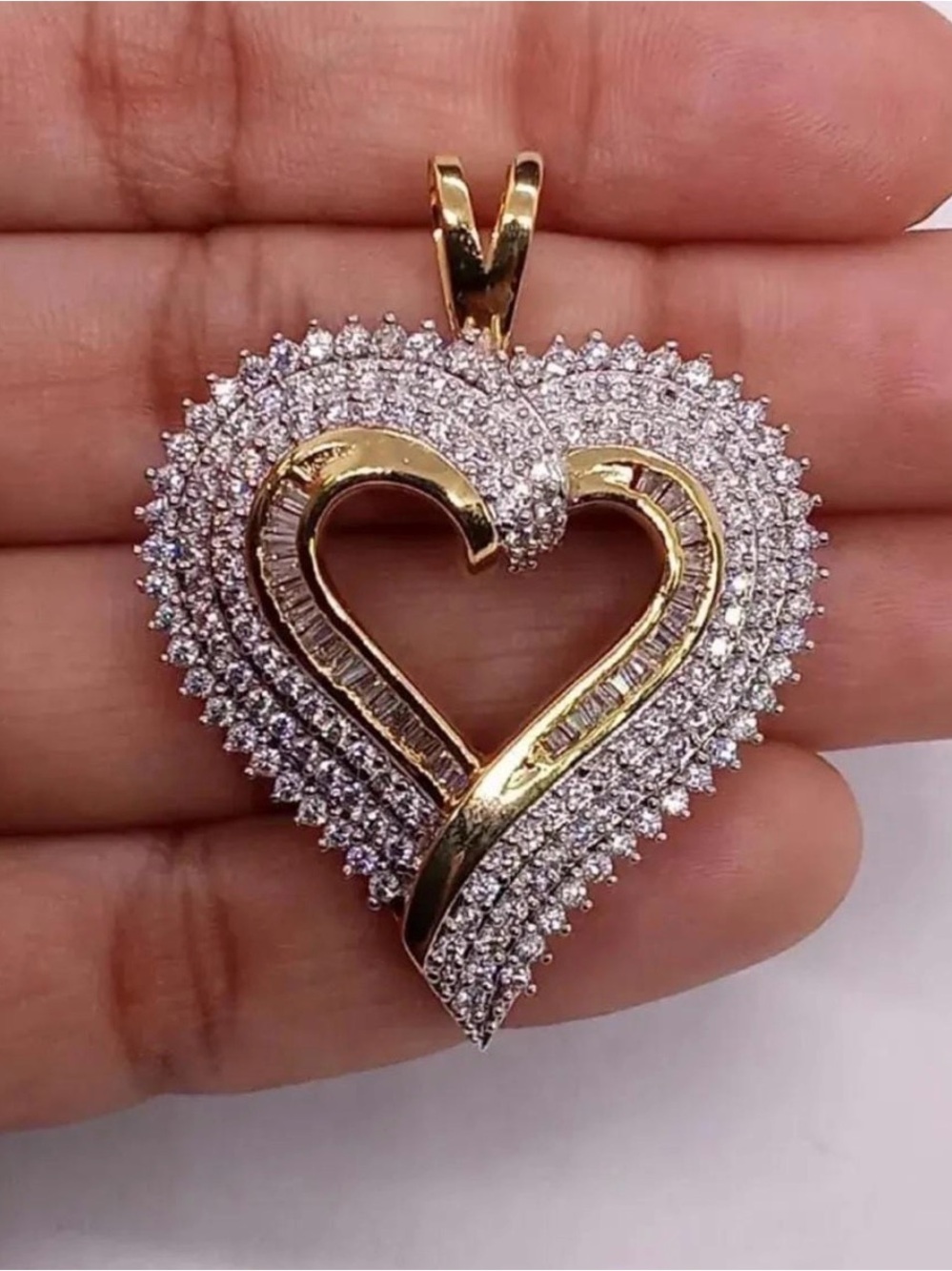 14K Yellow Gold Plated Pendant / Lab Created Diamonds